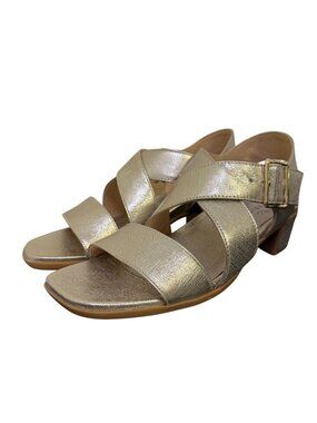 Brioso Metallic Gold Block Heel Sandals With Adjustable Strap Size 7